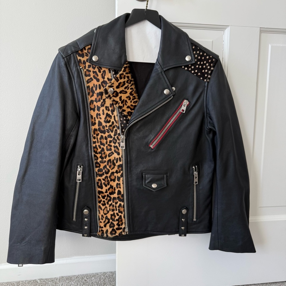 ZADIG & VOLTAIRE Liya Animal Print Leopard
Patch Leather Biker Moto Jacket